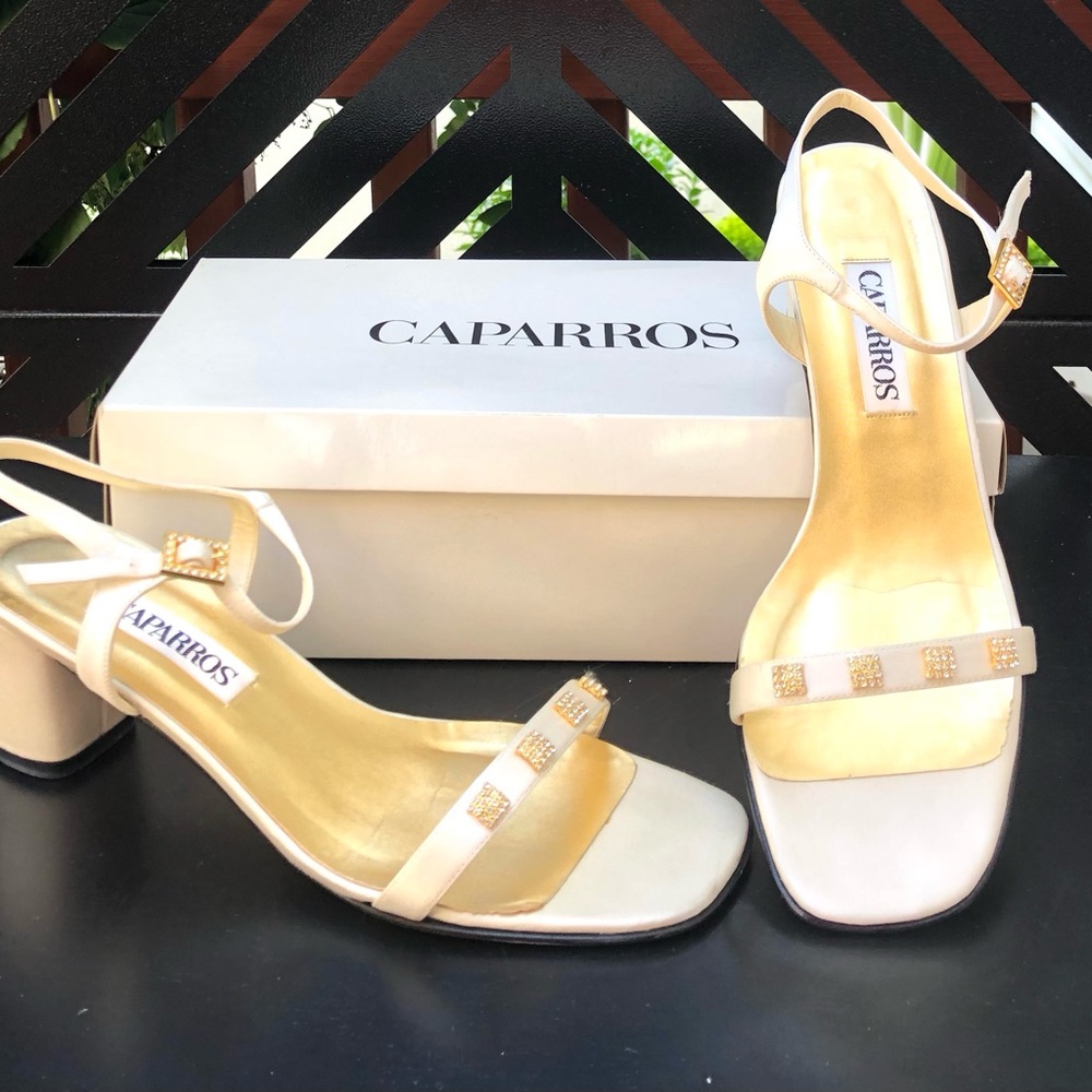 Caparros Ivory and Gold Heeled Sandals
